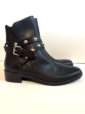 See by Chloé Janis Studded Leather Ankle Boots Black Moto Size 39.5